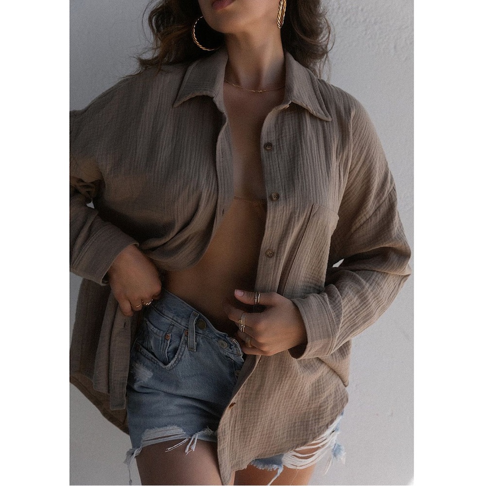 Miss Lola Weekend Chill Olive Oversized Button Up Shirt. Size M/L